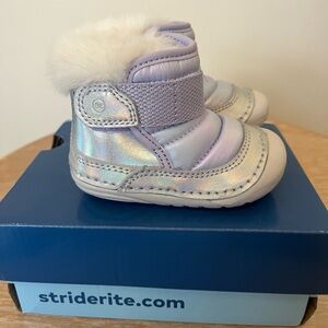 Stride Rite 3mo baby girl Iridescent Purple w/faux fur channing boots BG018302
